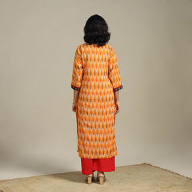 Orange Cotton Straight Pochampally Ikat Kurta