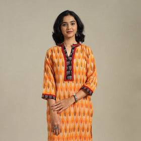 Orange Cotton Straight Pochampally Ikat Kurta