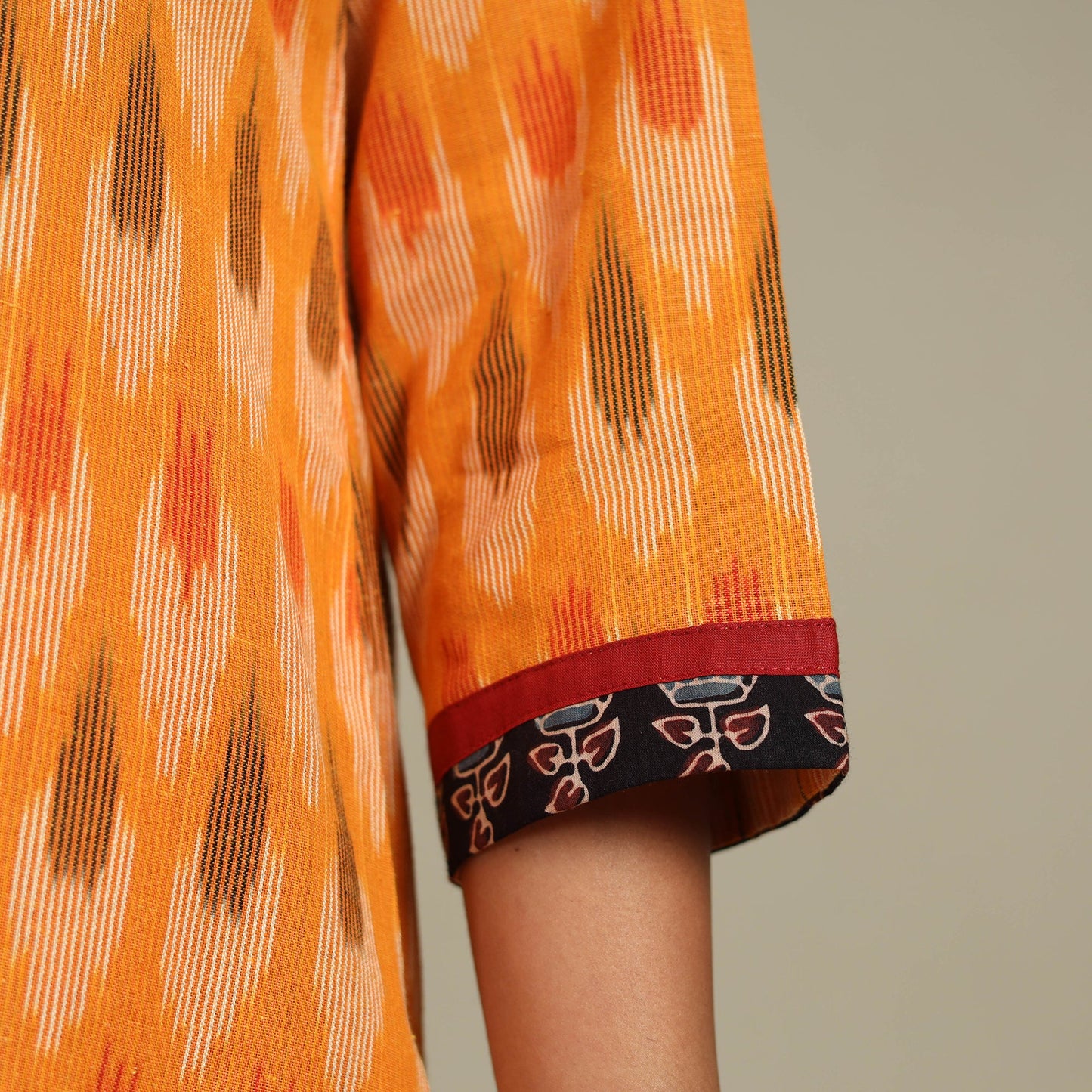 Orange Cotton Straight Pochampally Ikat Kurta