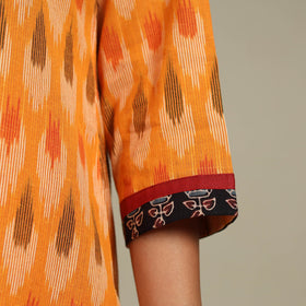 Orange Cotton Straight Pochampally Ikat Kurta