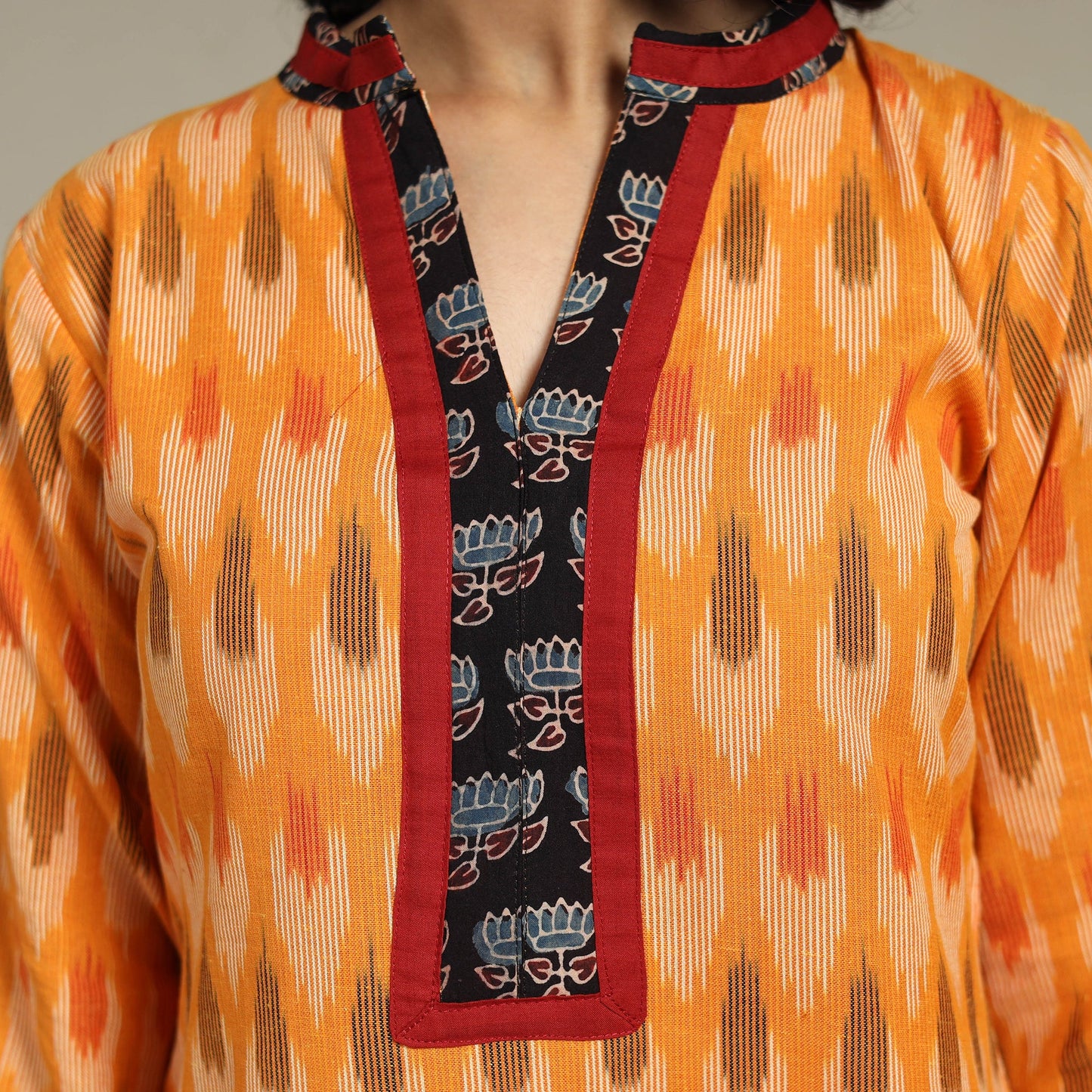 Orange Cotton Straight Pochampally Ikat Kurta