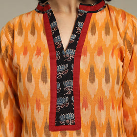 Orange Cotton Straight Pochampally Ikat Kurta