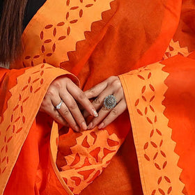 Buy Cutwork Cotton Orange Barmer Applique Dupatta