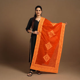 Buy Cutwork Cotton Orange Barmer Applique Dupatta