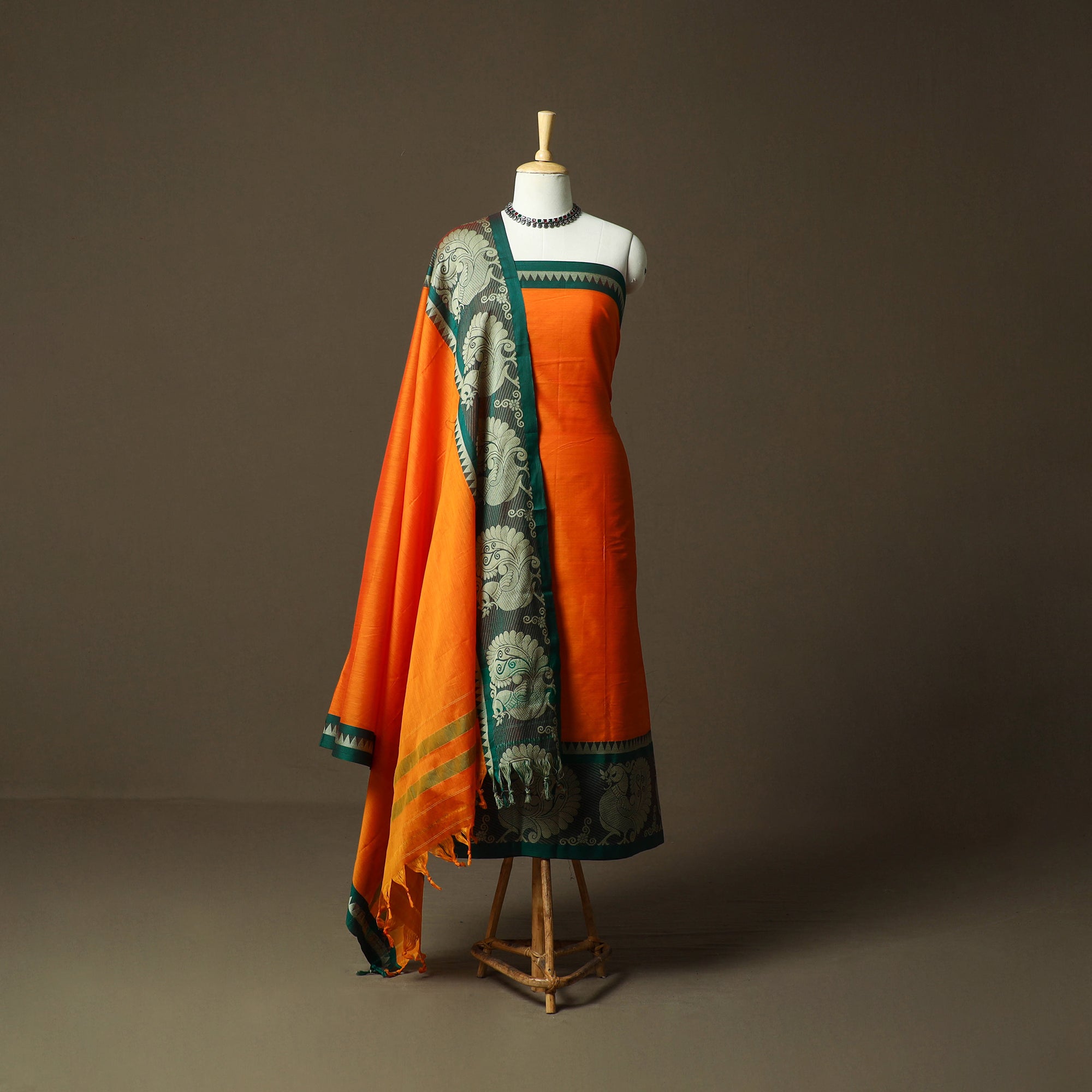 Orange Dharwad Cotton 3pc with BorderUnstitched Dress Material Suit Sets