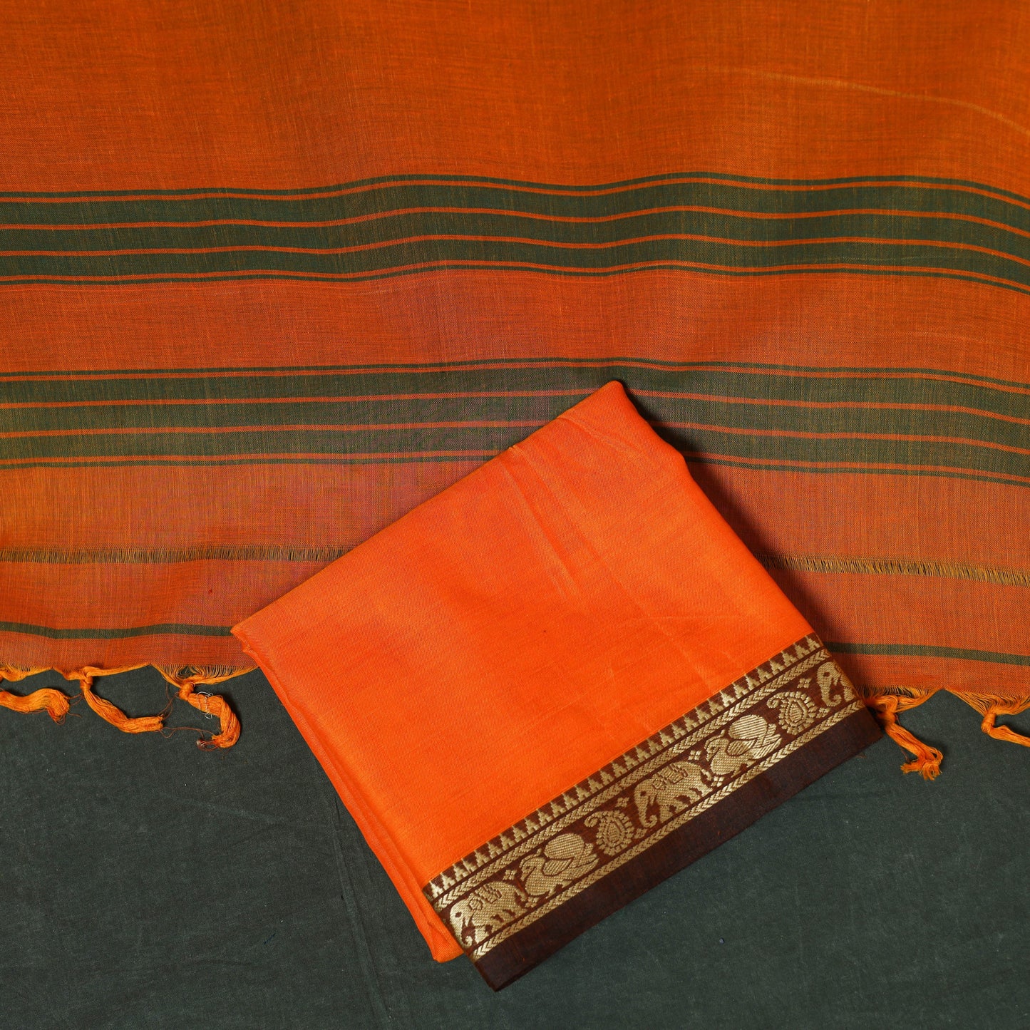 Orange - dharwad cotton 3pc unstitched dress material