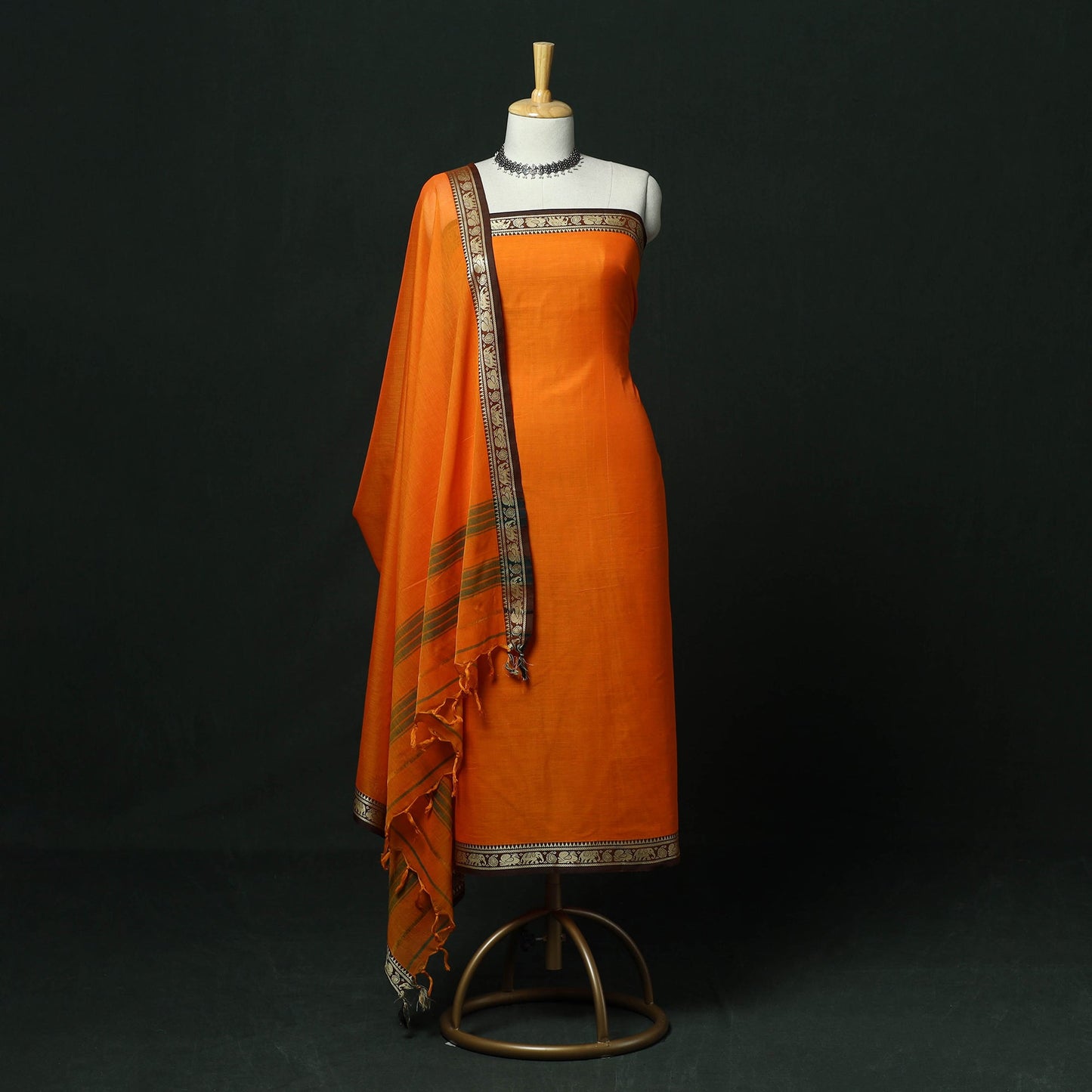 Orange - dharwad cotton 3pc unstitched dress material