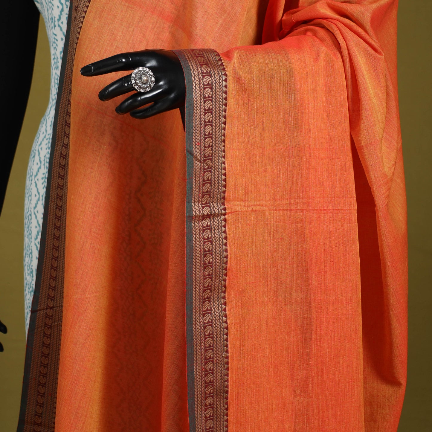 Orange - dharwad cotton dupatta with zari border 42