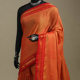 Orange - dharwad cotton saree with border 19 - handcrafted