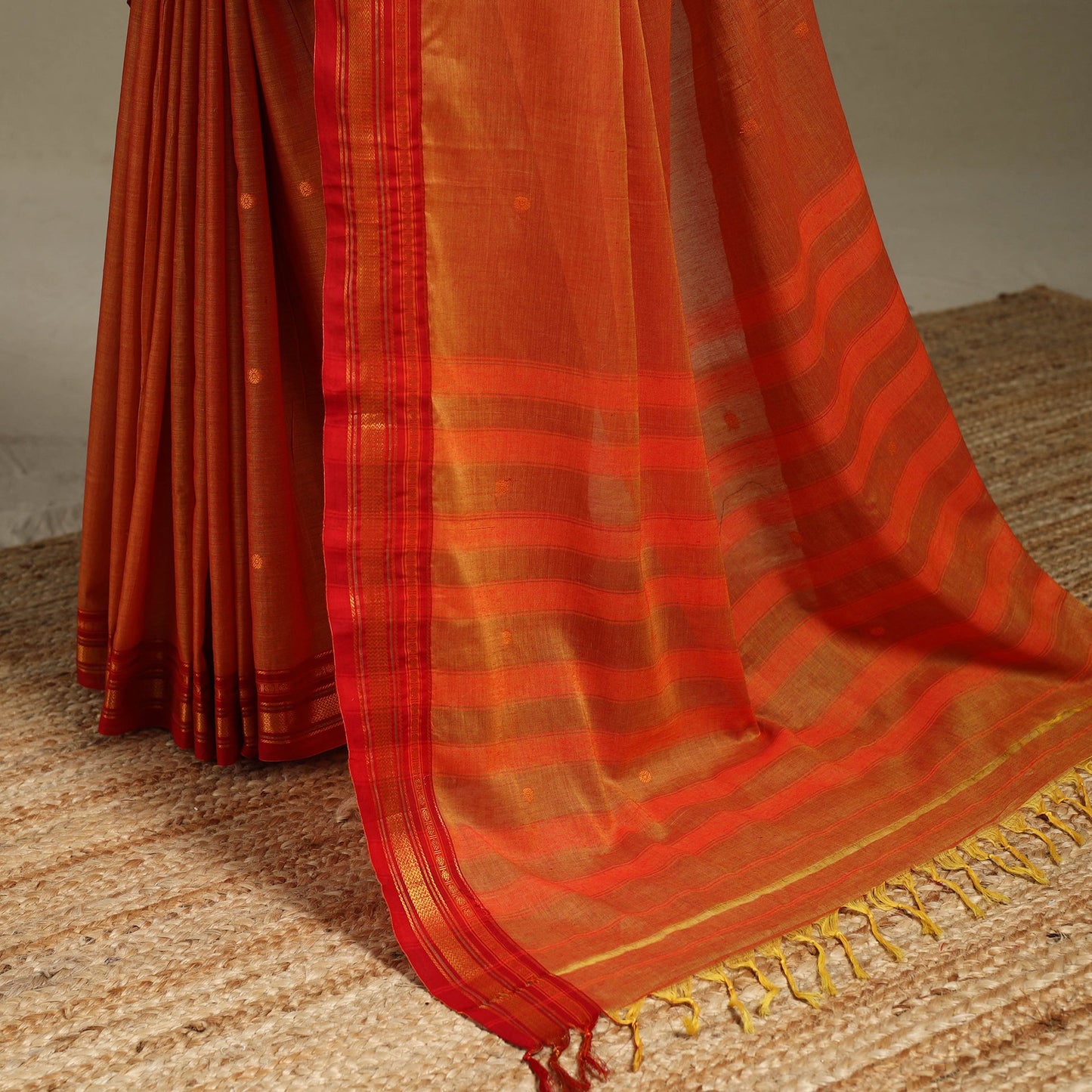 Orange - dharwad cotton saree with border 19 - handcrafted