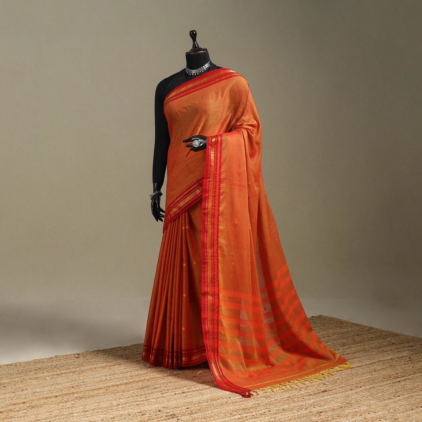 Orange - dharwad cotton saree with border 19 - handcrafted