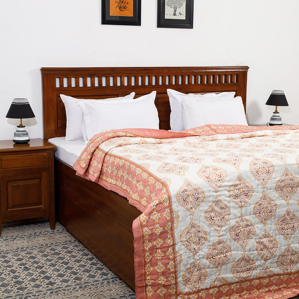 Maroon - Double - Reversible Sanganeri Block Print Cotton Quilt 21