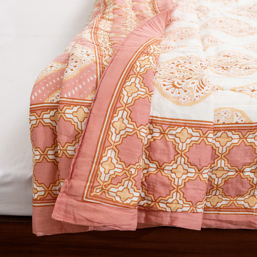  Double - Sanganeri Printed Reversible Soft Cotton Quilt / Blanket 