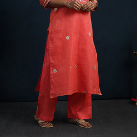 Orange - Elegant Gota Work Silk Kota Doria Kurta Set 02