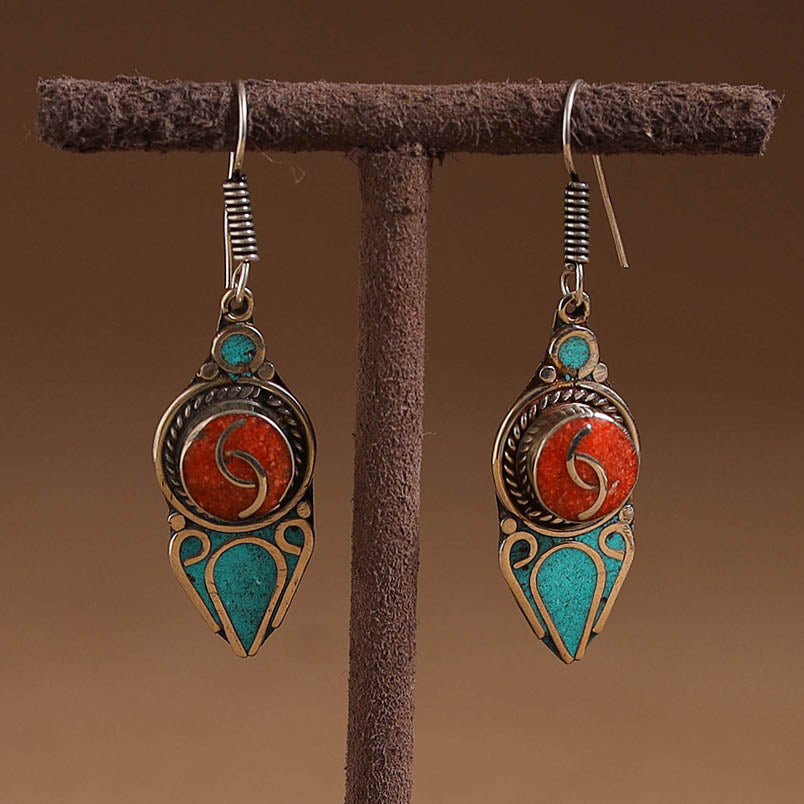 Orange - ethnic tribal tibetan earrings from himalaya 53