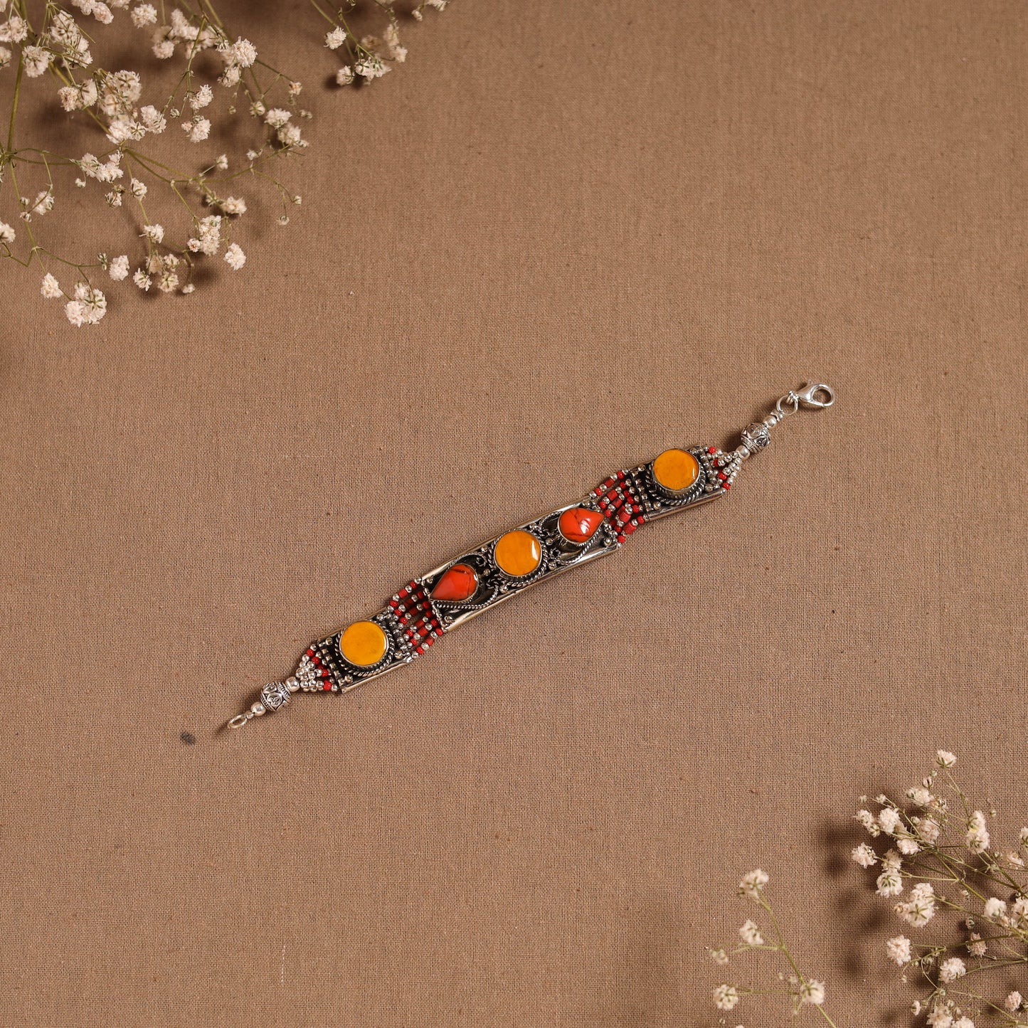 Orange - ethnic tribal tibetan metal bracelet from himalaya