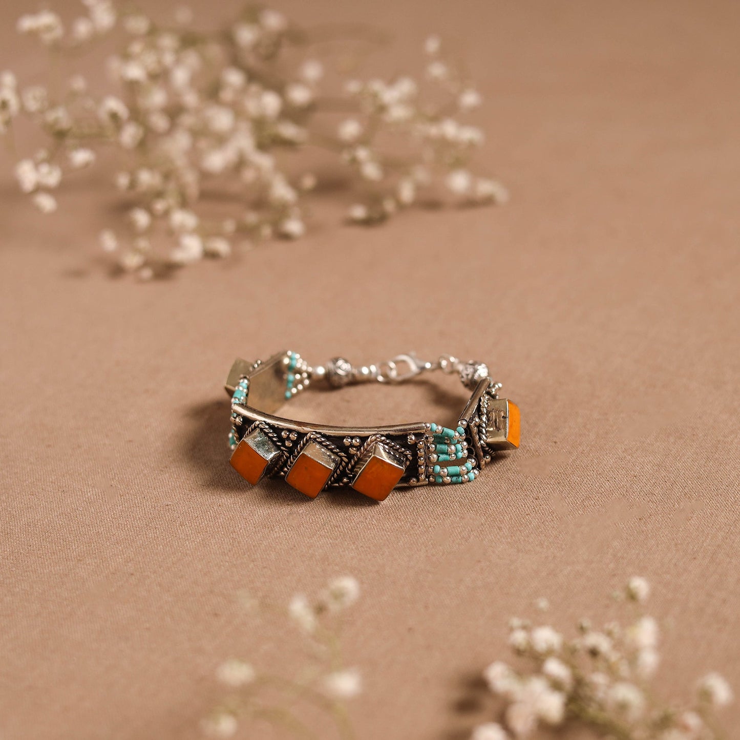 Orange - ethnic tribal tibetan metal bracelet from himalaya