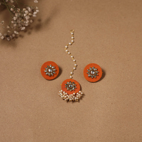 Fabart kundan earrings & maang tikka set 01 - handcrafted