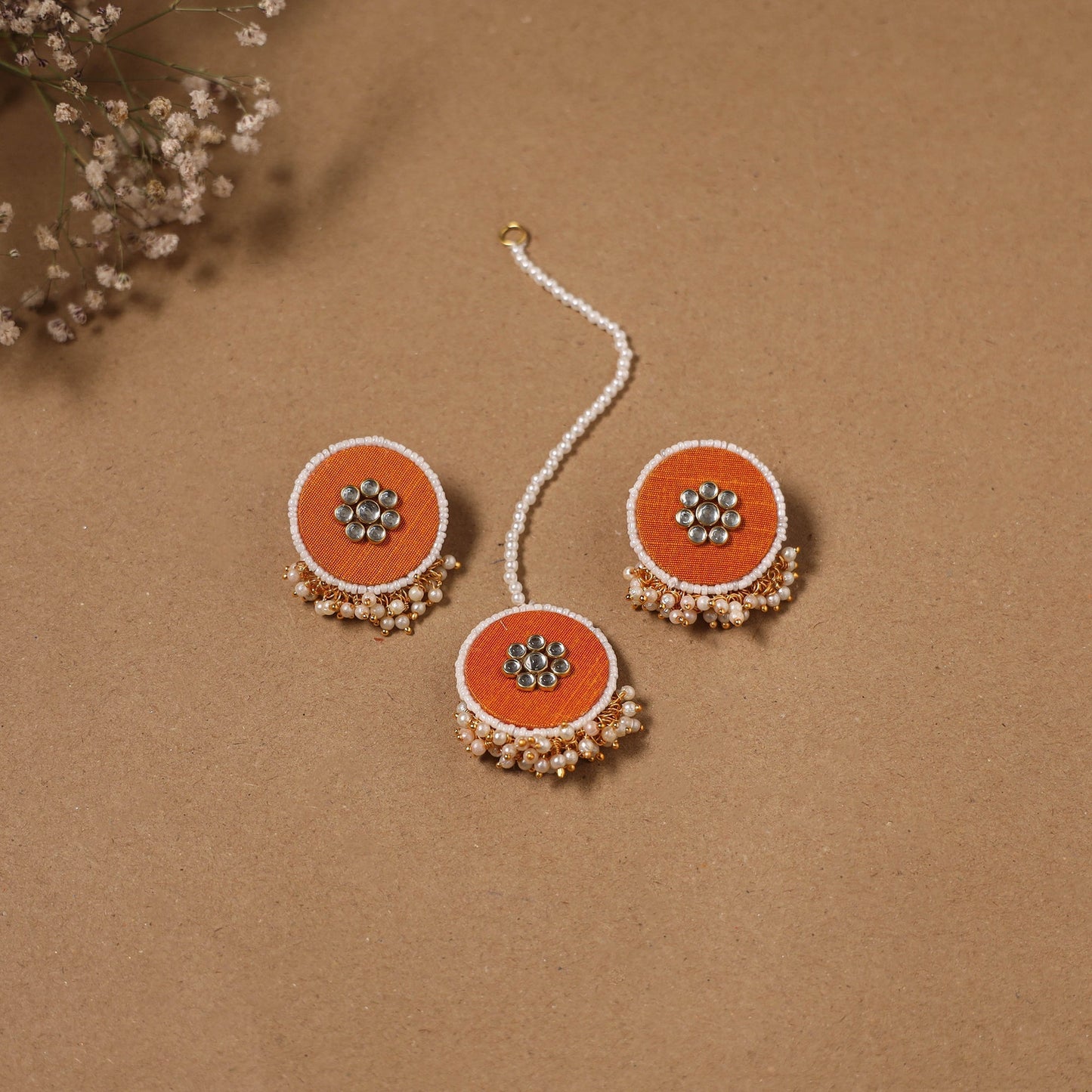 Fabart kundan earrings & maang tikka set 08 - handcrafted