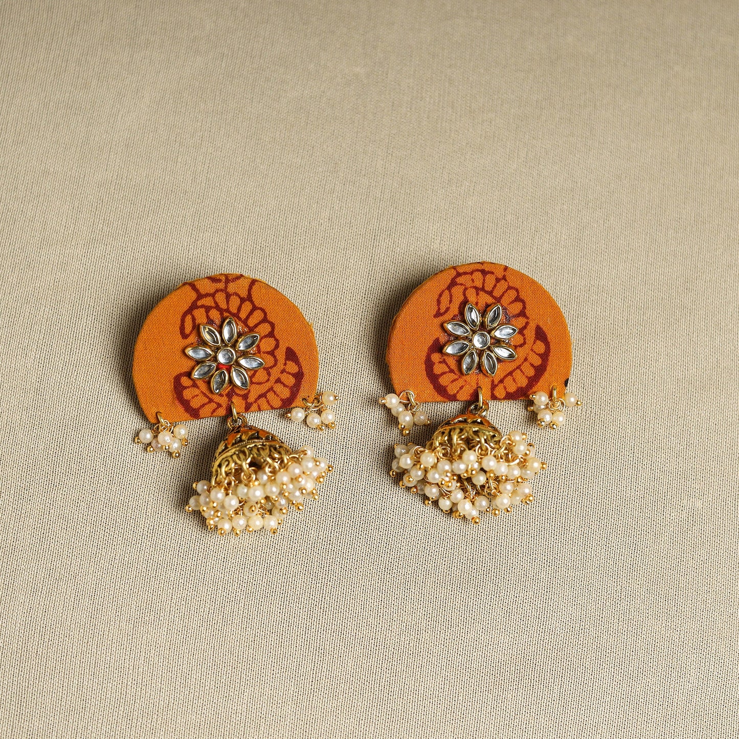 Orange - fabart pearl & stone work necklace set 02