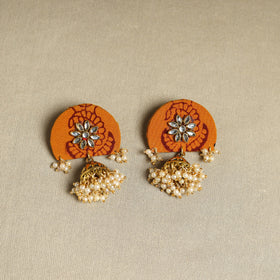 Orange - fabart pearl & stone work necklace set 02