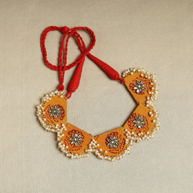 Orange - fabart pearl & stone work necklace set 02