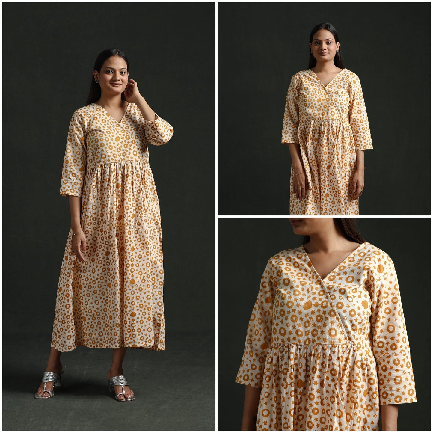 Flared angrakha cotton hand block batik print dress 09