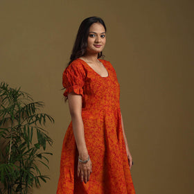 Orange - flared cotton batik dress 07 - handcrafted