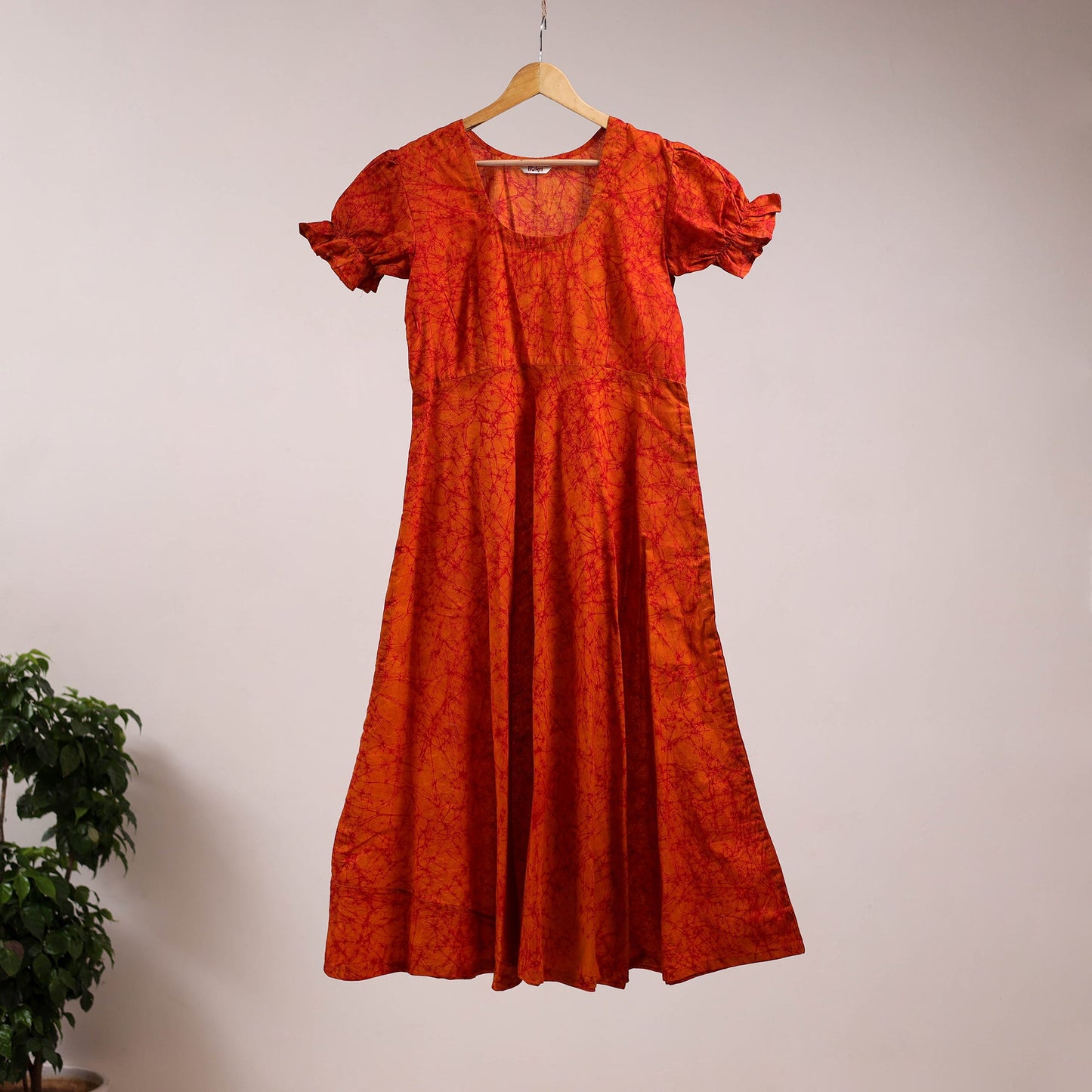 Orange - flared cotton batik dress 07 - handcrafted