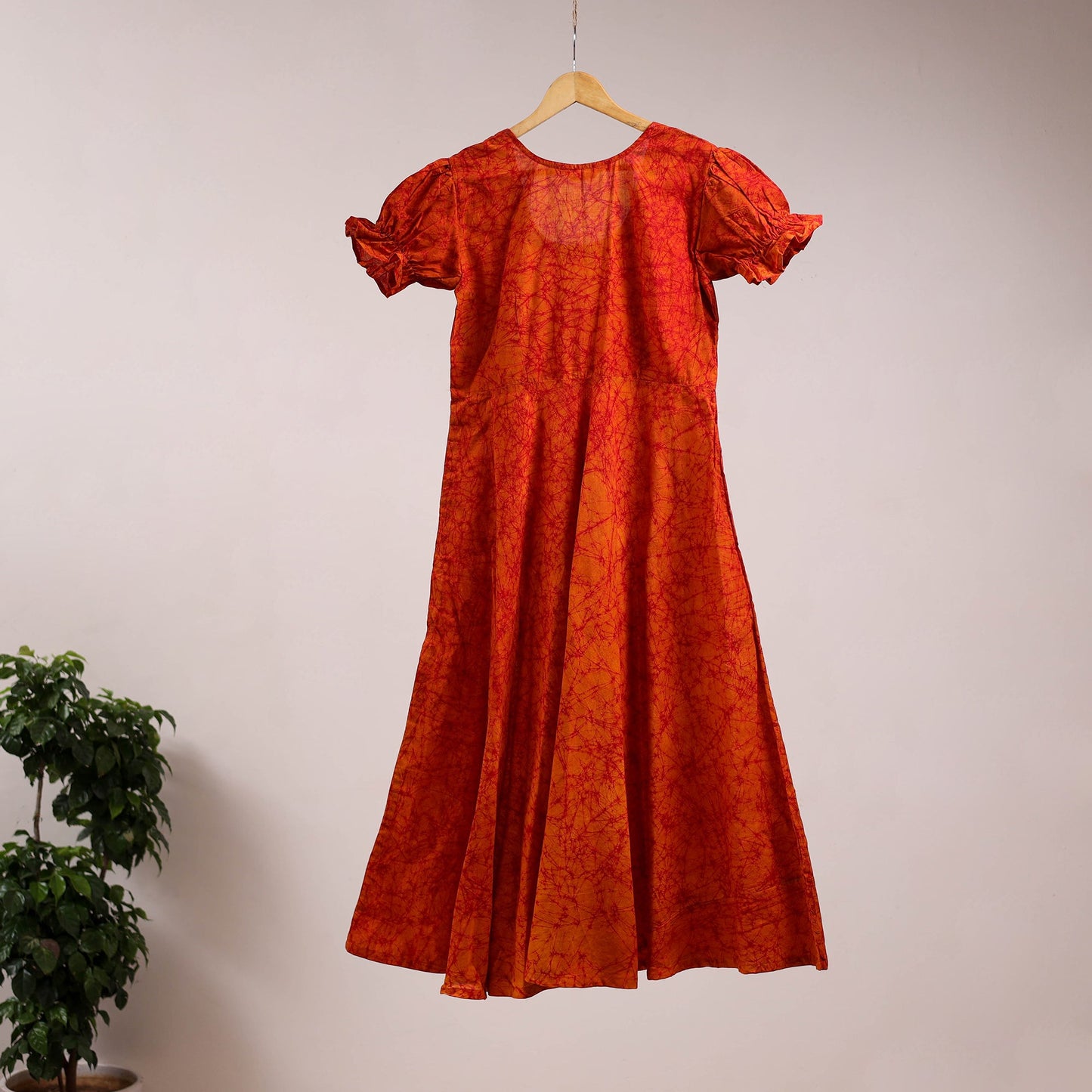 Orange - flared cotton batik dress 07 - handcrafted
