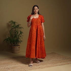 Orange - flared cotton batik dress 07 - handcrafted