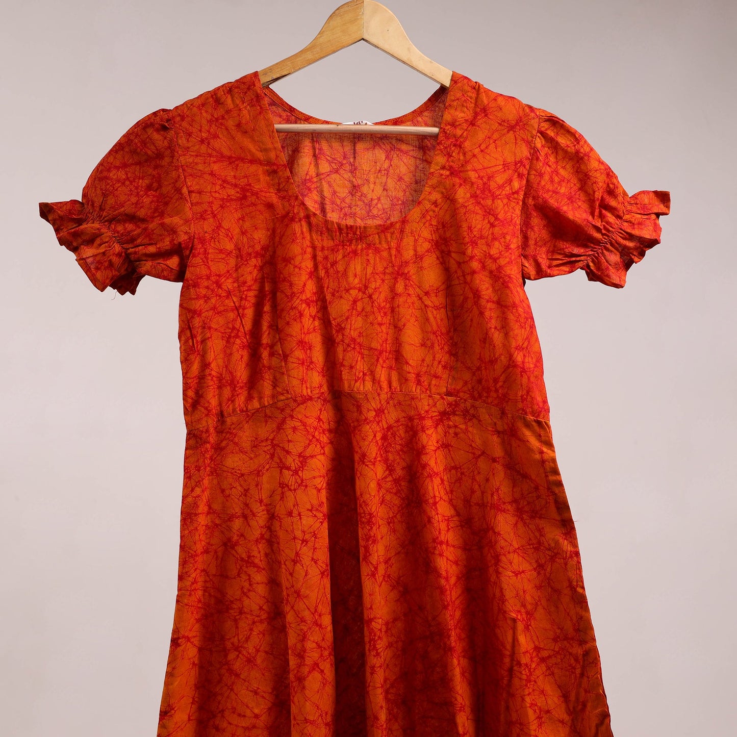 Orange - flared cotton batik dress 07 - handcrafted