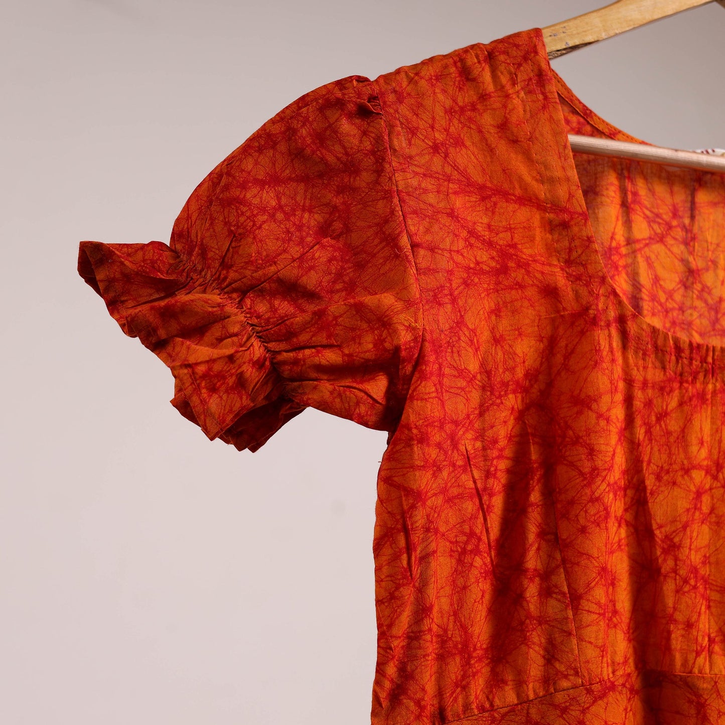 Orange - flared cotton batik dress 07 - handcrafted