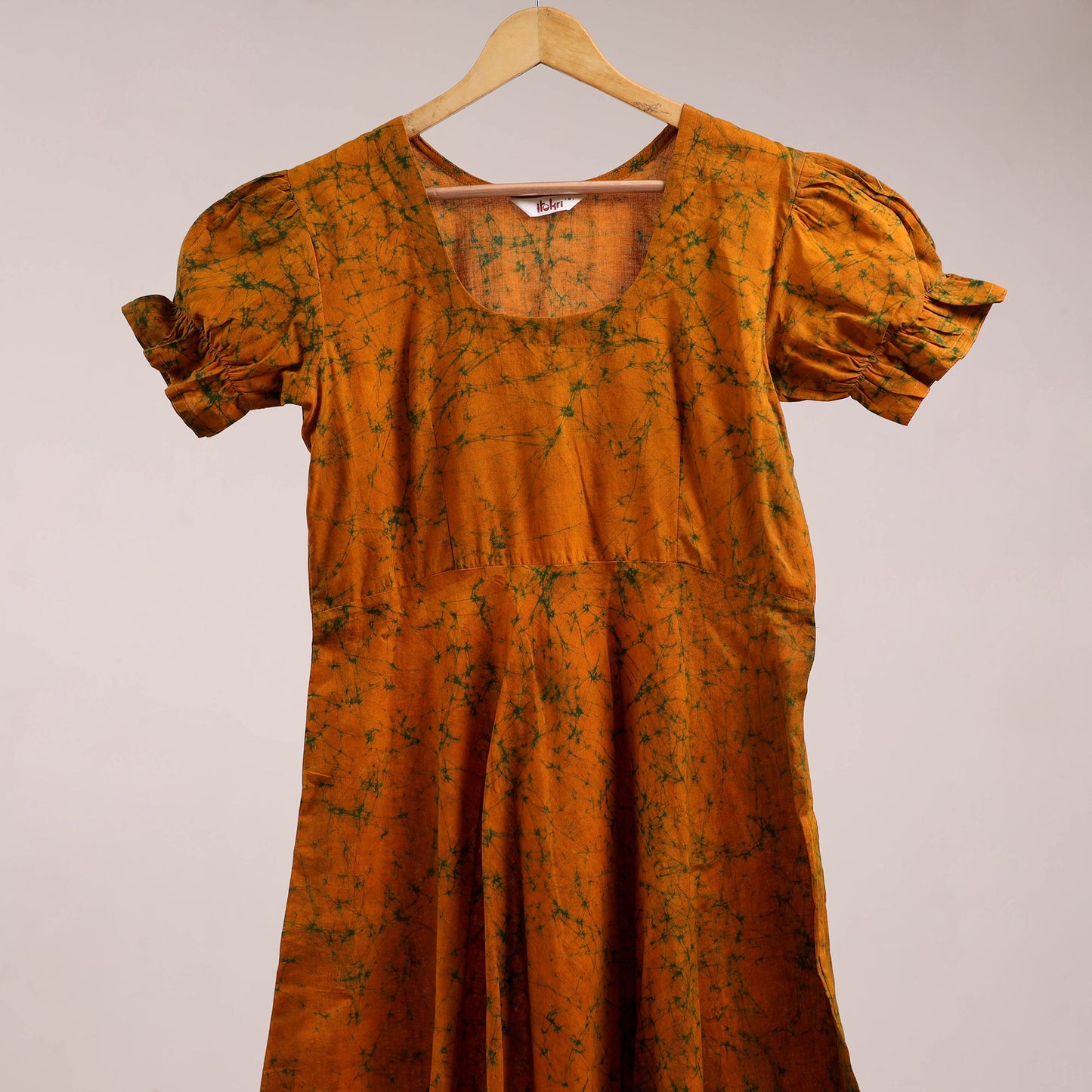 Orange - flared cotton batik dress 08 - handcrafted