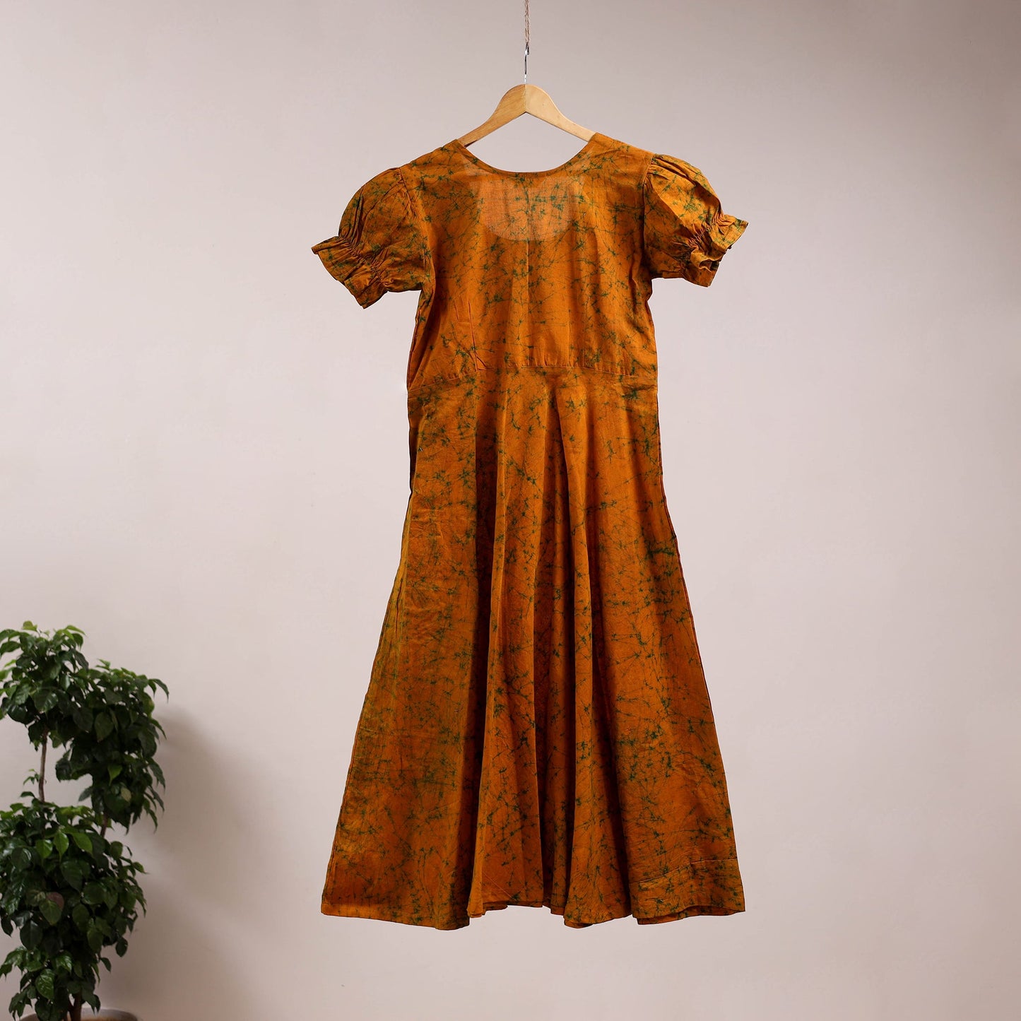 Orange - flared cotton batik dress 08 - handcrafted