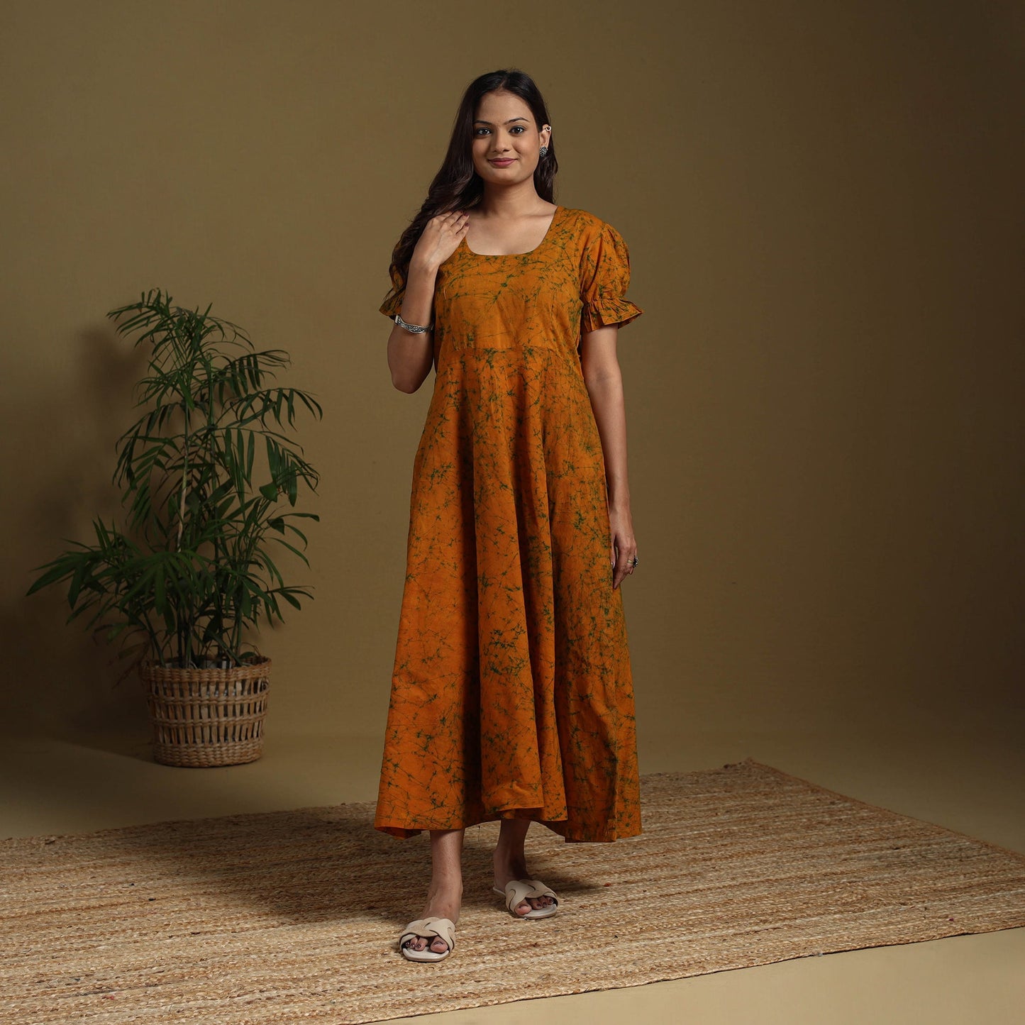 Orange - flared cotton batik dress 08 - handcrafted