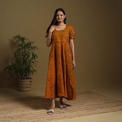 Orange - flared cotton batik dress 08 - handcrafted