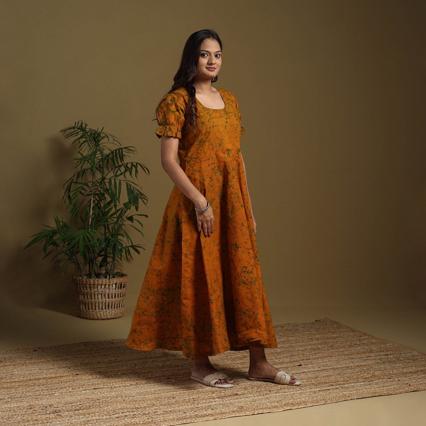 Orange - flared cotton batik dress 08 - handcrafted