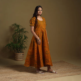 Orange - flared cotton batik dress 08 - handcrafted