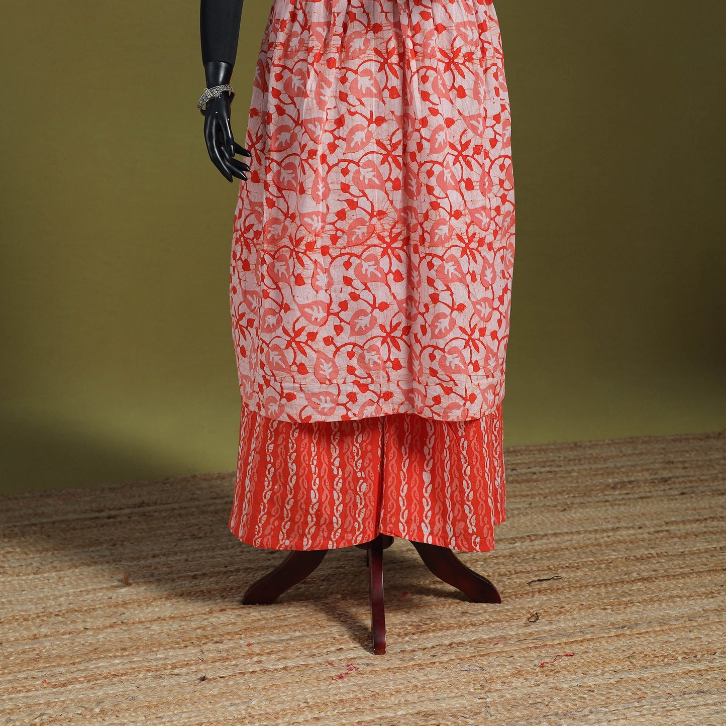 Orange - flared cotton hand batik suit set (set of 2) 13