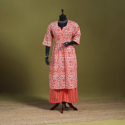 Orange - flared cotton hand batik suit set (set of 2) 13