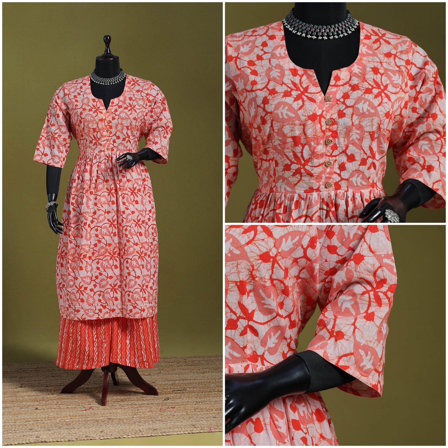 Orange - flared cotton hand batik suit set (set of 2) 13