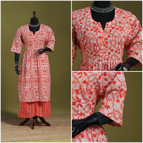 Orange - flared cotton hand batik suit set (set of 2) 13