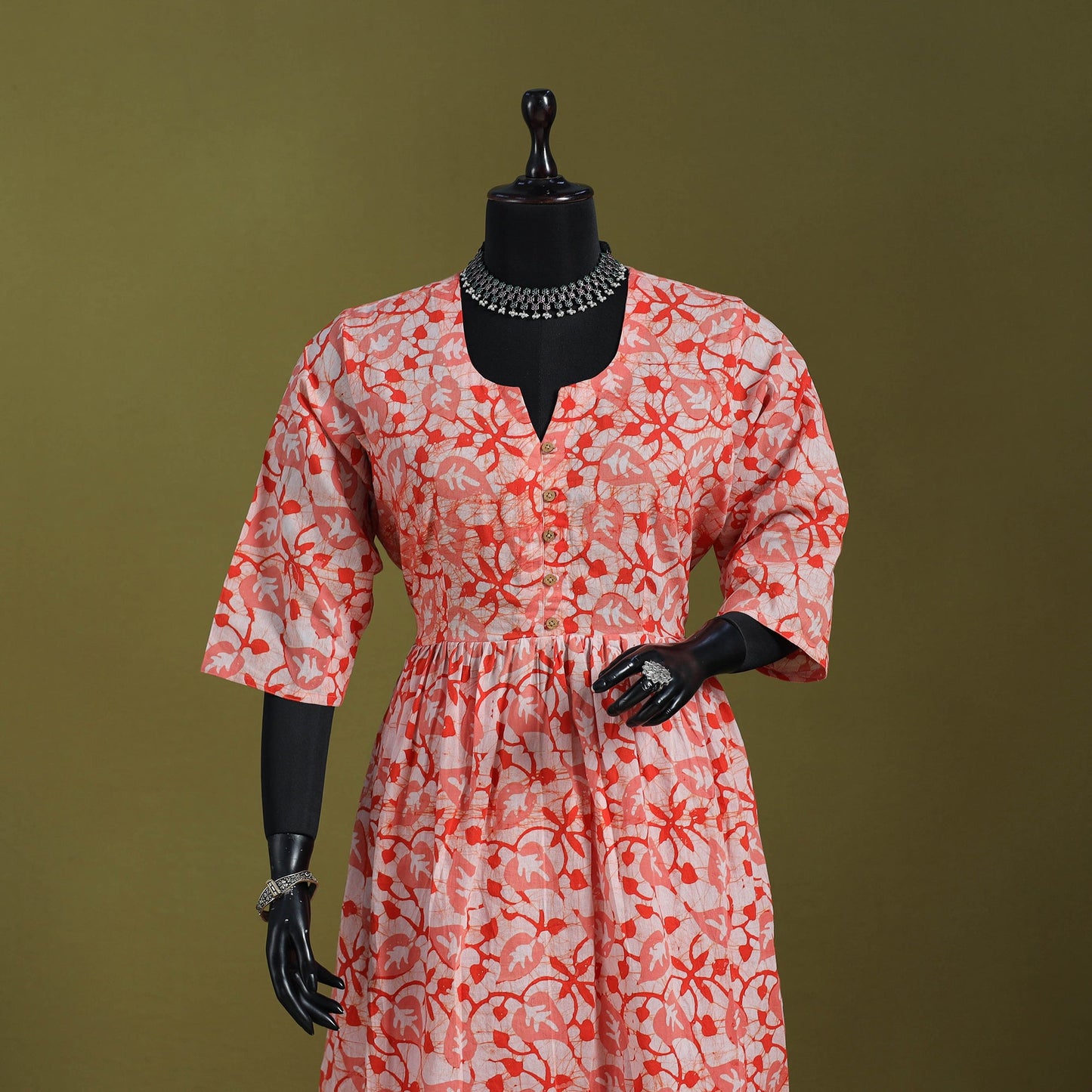 Orange - flared cotton hand batik suit set (set of 2) 13