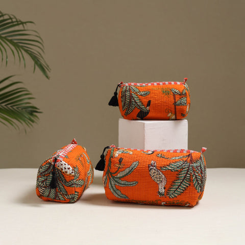 Floral hand block print quilted toiletry bags (set of 3) 05