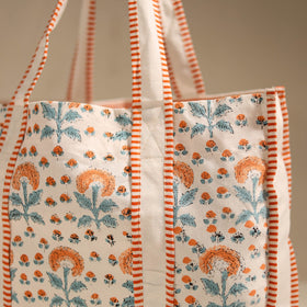 Orange - floral hand tote bag 01 - handcrafted