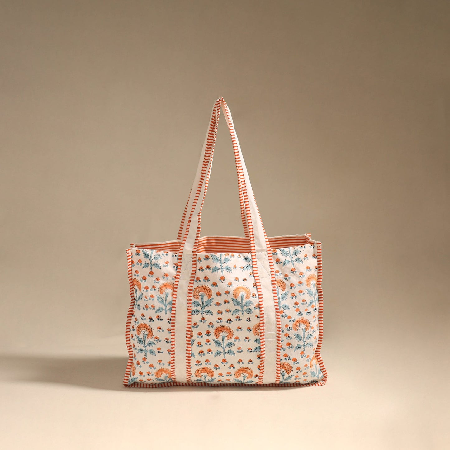 Orange - floral hand tote bag 01 - handcrafted