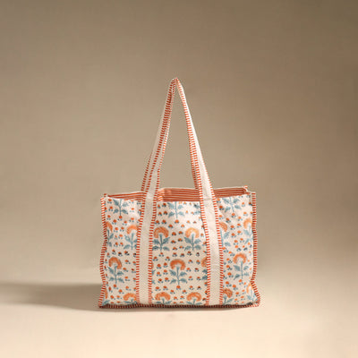 Orange - floral hand tote bag 01 - handcrafted