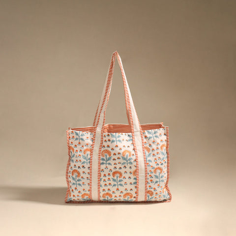 Orange - floral hand tote bag 01 - handcrafted