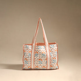 Orange - floral hand tote bag 01 - handcrafted